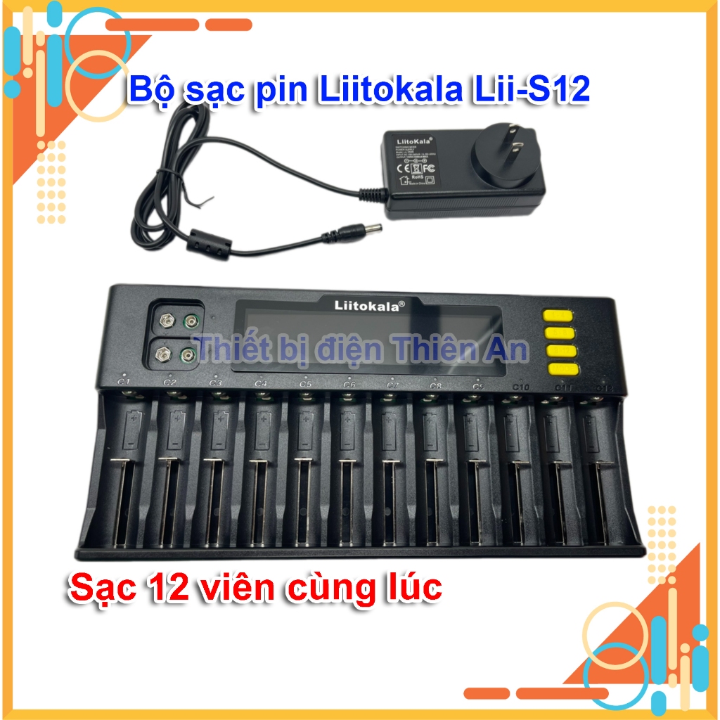 Bộ sạc pin Liitokala Lii-S12 12 khe sạc dành cho pin 9V 18650 26650 ...