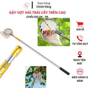 Bộ Gậy Sào Vợt Hái Trái Cây Trên Cao Kim Loại Chống Gỉ Cao Cấp Dài từ 3M đến 7M Mét Rút Gọn Tiện Lợi Hái Quả Chính Hãng