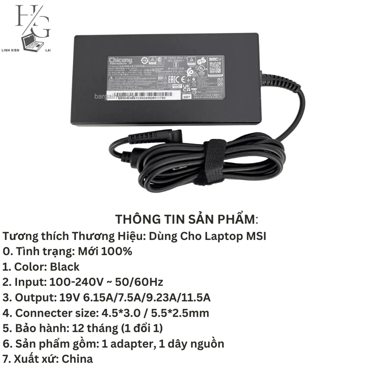 SẠC LAPTOP MSI Gaming 6.15A/7.5A/9.23A CHÂN KIM NHỎ 4.5*3.0 5.5*2.5mm phù hợp nhiều dòng Laptop Gaming