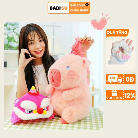 Capybara Hồng Có Tóc Capybara Hồng Kì Lân Đáng Yêu Sản Phẩm Cao Cấp Chất Liệu Vải Lông Thú Sợi Dài Mêm Mại