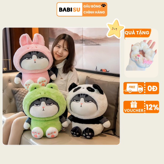 Gấu Bông Mèo Hoàng Thượng Mặt Thộn Gấu Bông Mèo Đội Mũ Cute Kích Thước 45 CM Chất Liệu Vải Miniso Cao Cấp