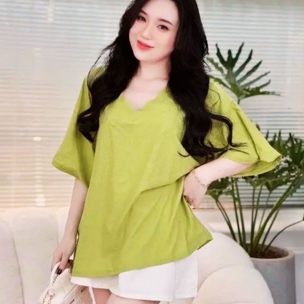 Áo Thun Nữ Cổ Tim Bigsize ESHOP Áo Phong Nữ Form Rộng Thun Giấy Mặc Mát Mùa Hè Dễ Thương Xinh AG68