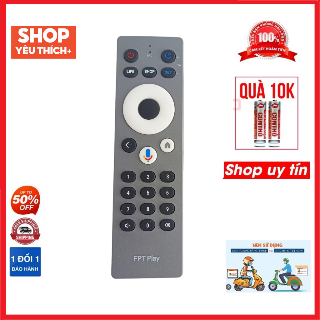 Điều khiển đầu thu FPT, Remote FPT play mặt xám hàng mới - Tặng kèm pin !