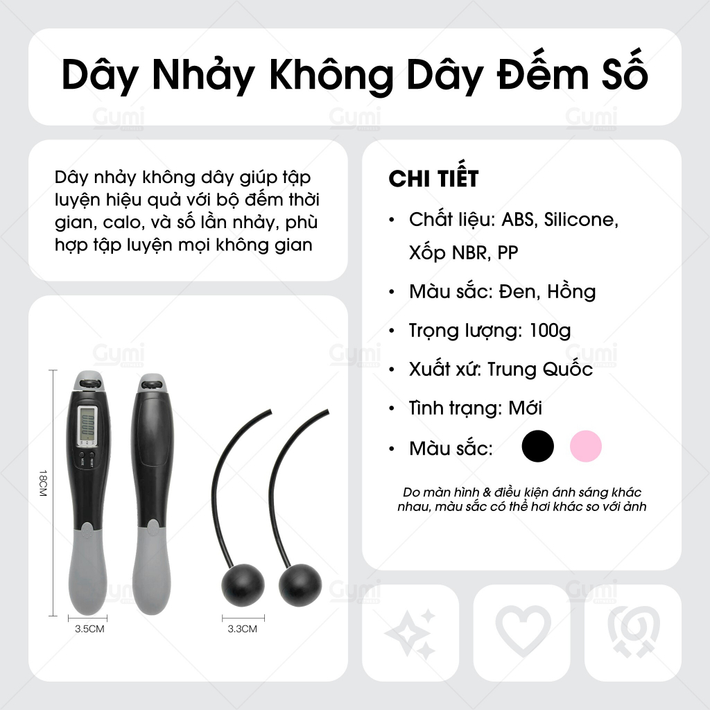 Dây Nhảy Thể Dục, Không Dây Đếm Số Vòng Tự Động Calo & Km, bóng lớn 65mm, 4 Chế Độ - DN04