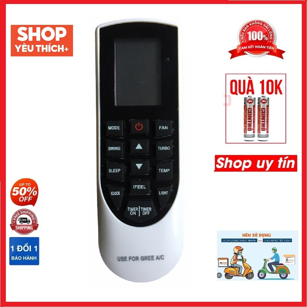 Điều khiển điều hòa Gree YAN1F1 mặt đen - TẶNG KÈM PIN - Remote Gree