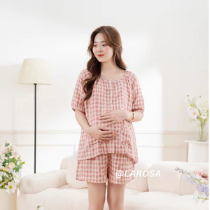 Đồ Bộ Bầu Và Sau Sinh Mùa Hè Larosa Mặc Nhà Và Sau Sinh Vải Caro Caro Labee Trẻ Trung - LR016B