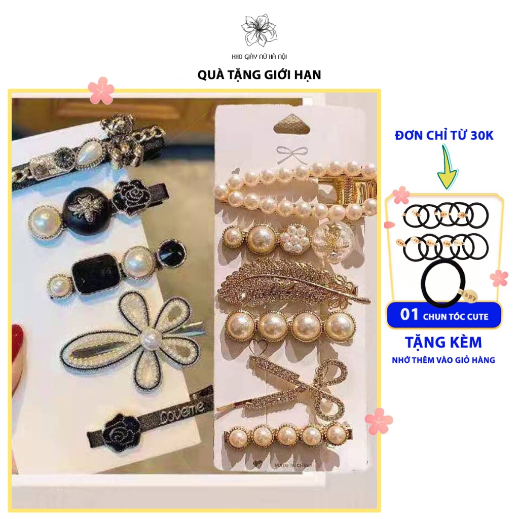 Set 5 Kẹp Tóc Đính Đá/Ngọc Trai nhân tạo Phong Cách Cổ Điển sang trọng Thanh Lịch