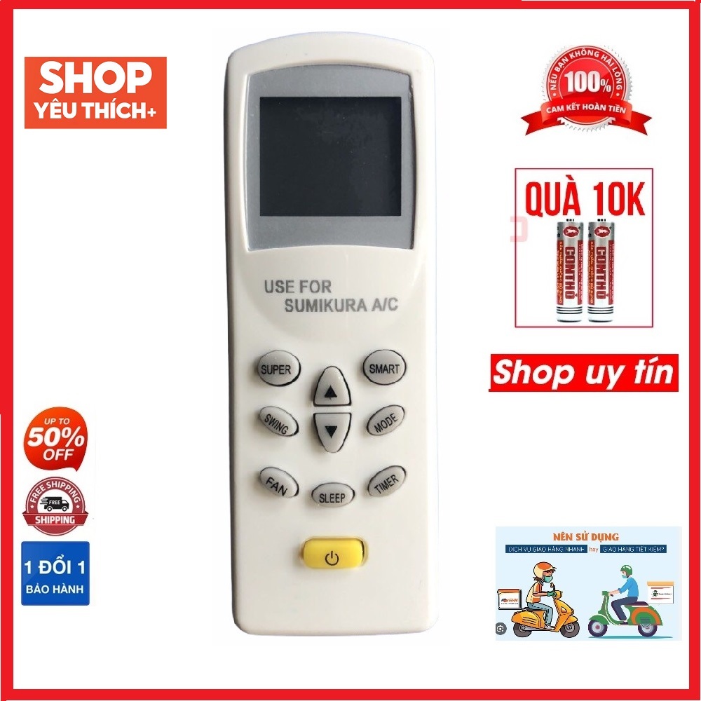 Điều khiển điều hòa Sumikura 1 nút vàng dùng cho 1 chiều và 2 chiều loại tốt thay thế khiển zin
