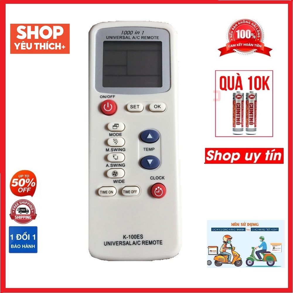 Điều khiển điều hòa đa năng K-100ES dùng tương thích với tất cả các mẫu điều hòa hiện nay dùng cho hơn 1000 mã điều hòa