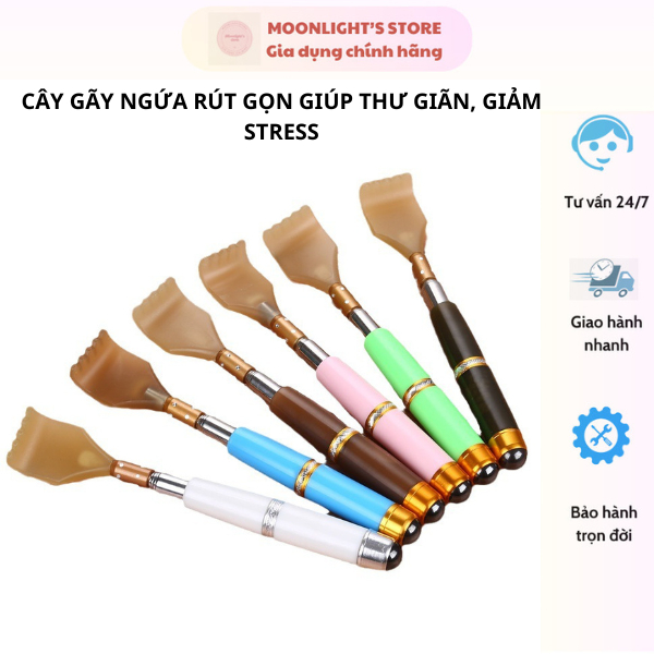 Cây Gậy Gãi Ngứa Cầm Tay Rút Gọn Đầu Lăn Tròn Thư Giãn Massage Thái Dương và Móc phơi
