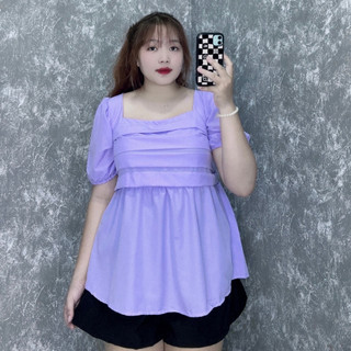 Set Đồ Bigsize Nữ Thiết Kế Nhún Lưng Tay Bồng Xếp Ly Tay Ngắn Dáng Babydoll Tiểu Thư SET55