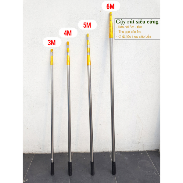 Sào Gậy Chổi Quét Màng Nhện Bụi Bẩn Trần Nhà  Dài 3m-7m, Thân Inox Cao Cấp Rút Gọn 1,2-1,5m