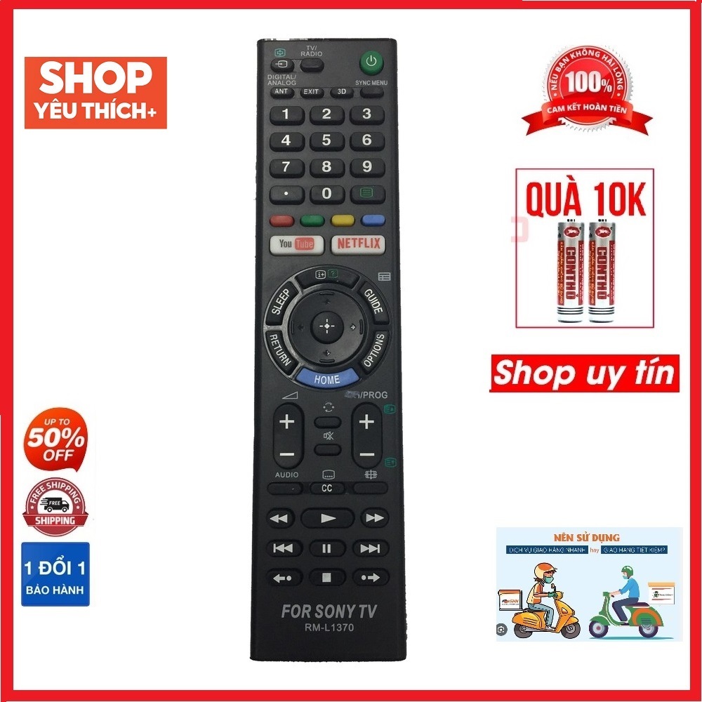 ĐIỀU KHIỂN TIVI SONY  RM-L1370 smart interet có nút NETFLIX-YOUTUBE-Tặng kèm pin dung lượng sử dụng lâu