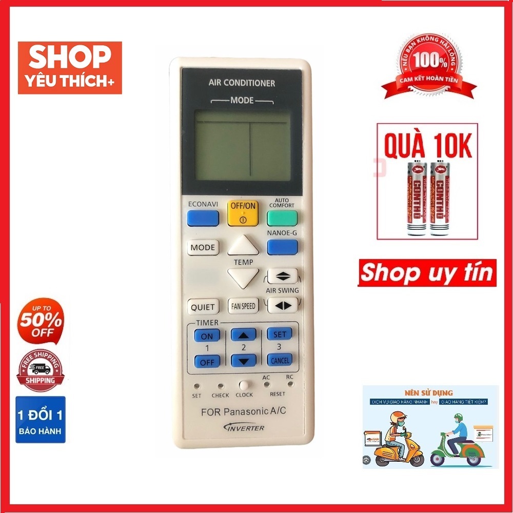 Điều khiển điều hòa Panasonic inverter 1 chiều 2 chiều A75C4143 nút ECONAVI và AUTOCOMFORT - Tặng kèm pin