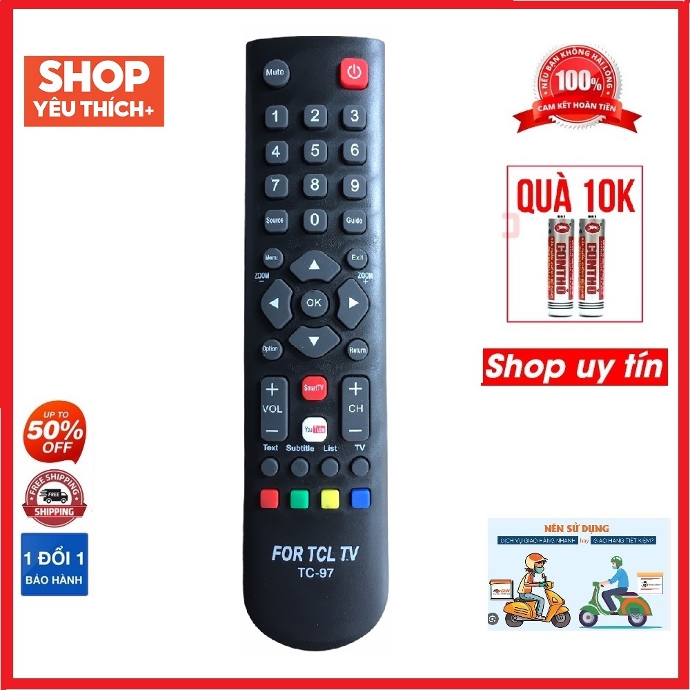 Điều khiển tivi TCL TC-97 smart internet loại tốt thay thế cho khiển xin theo máy - Tặng kèm pin chính hãng - Remote TCL