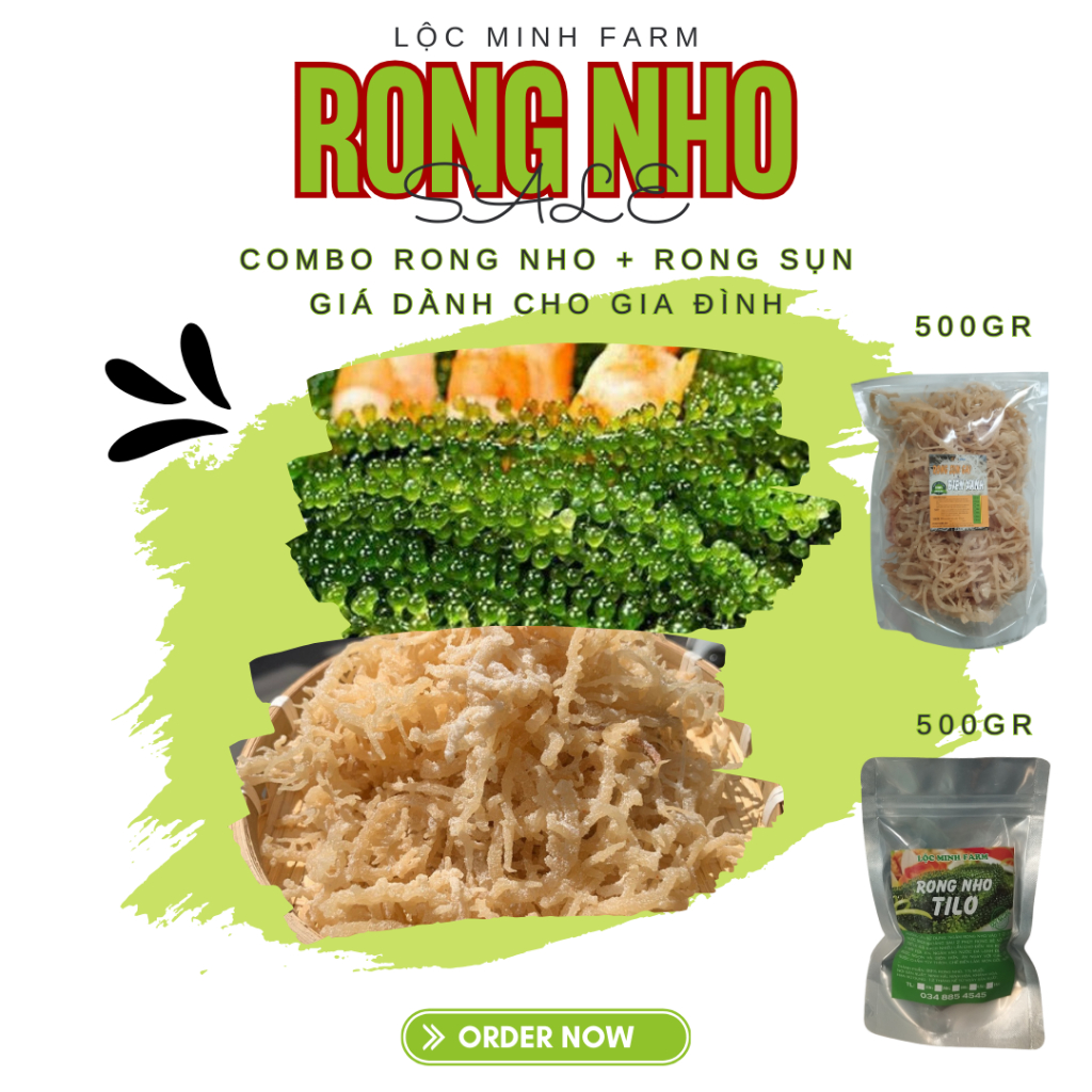 [1kg combo gồm 500gr rong nho + 500gr rong sụn gai] rong hàng chuẩn ...