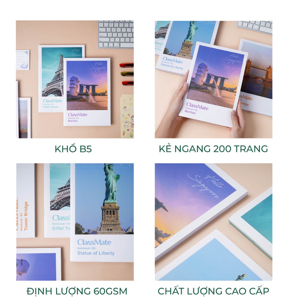Vở Kẻ Ngang 200 Trang Classmate Quyển Vở B5, 60gsm Bìa Travel Chống Nước Tập Sinh Viên Ghi Chép NB5-20-0305