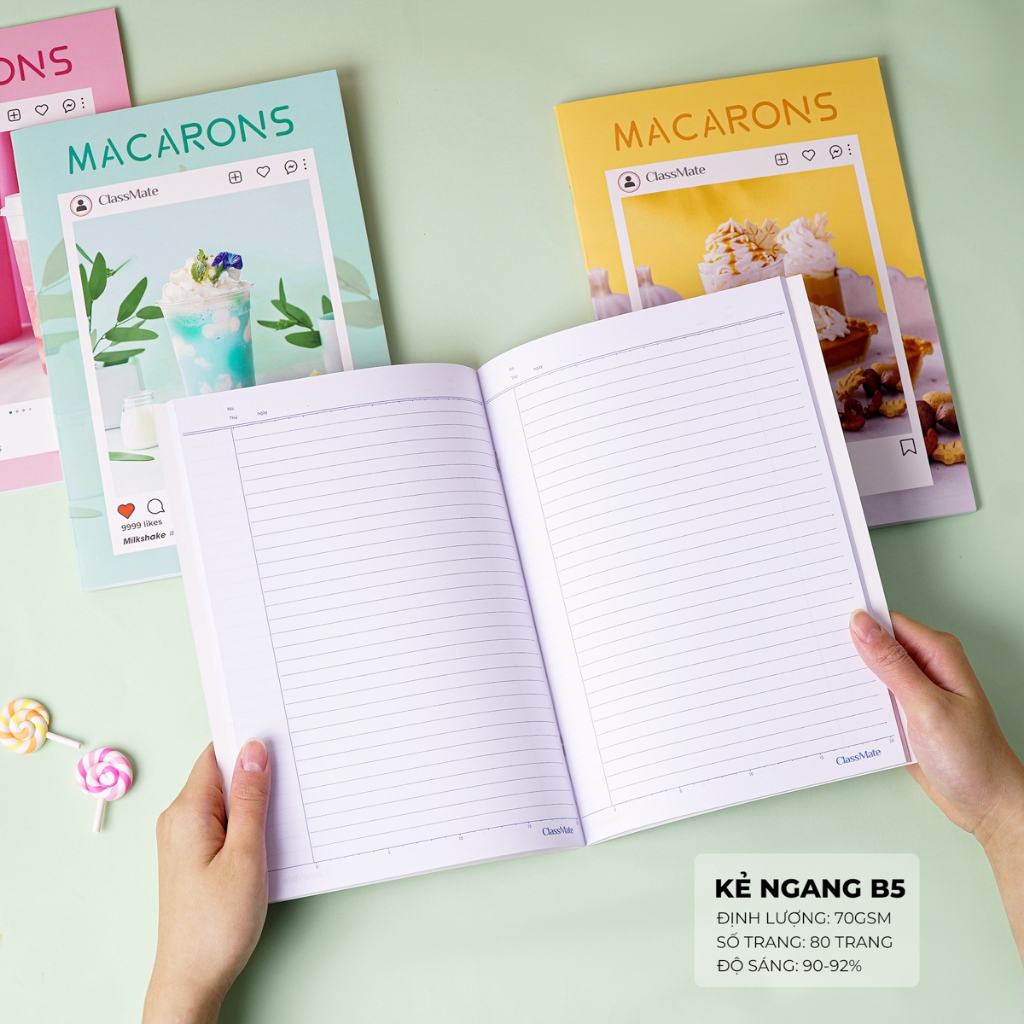 Vở Kẻ Ngang B5 Classmate Vở Viết 80 Trang 70gsm, Tập Sinh Viên Macarons Bìa Chống Nước Tập Vở Ghi Chép NC5-08-0401