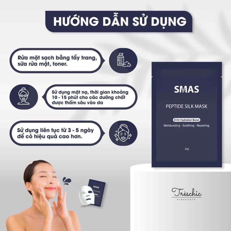 1-5 miếng Mặt nạ dưỡng da - SMAS Peptide Silk Mask, hiệu SMAS, (25gr/miếng) - hạn 2028 HQ mặt nạ smas IS97