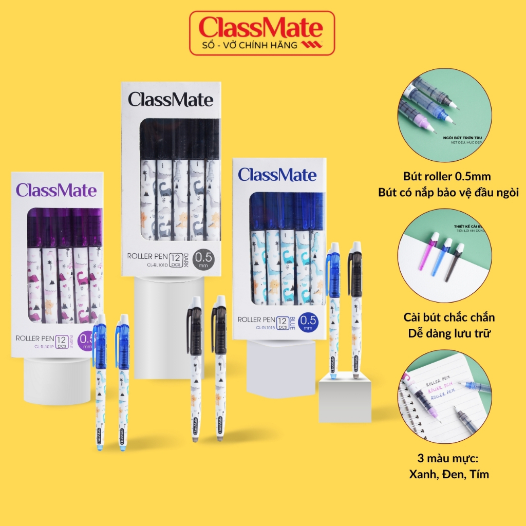 Hộp 12 Chiếc Bút Roller Classmate Bút Nước Ngòi 0.5mm Bút Mực Xanh Đen ...