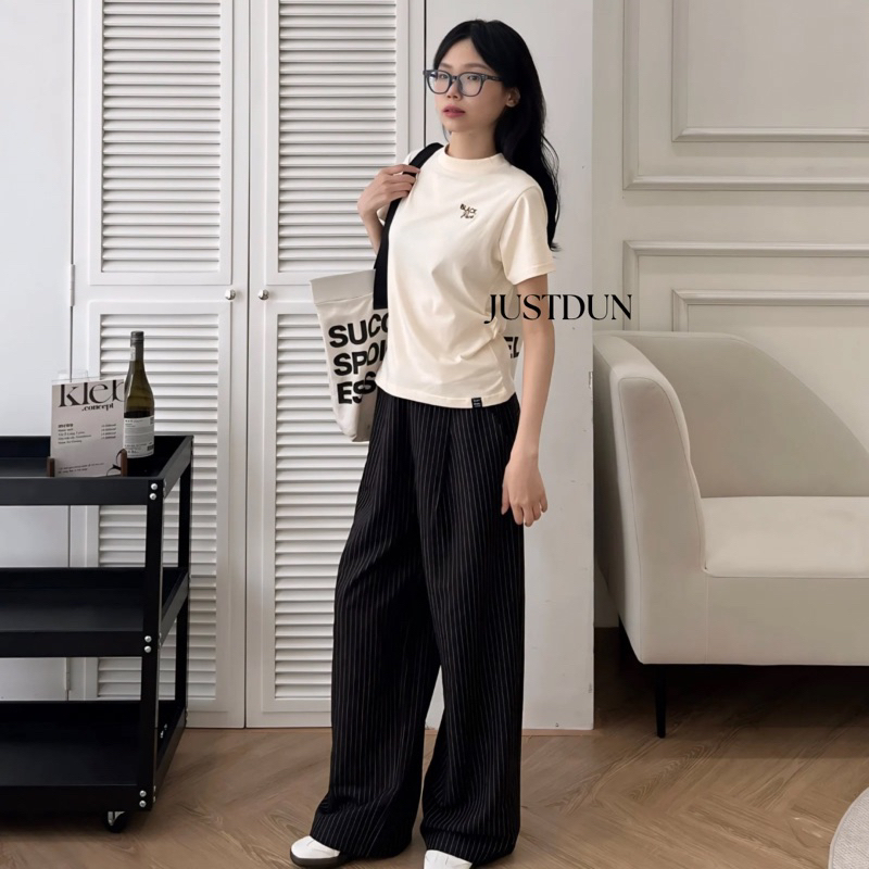 Áo Thun Nữ Baby Tee JUSTDUN B2 – Thêu “BLACK PEARL” Ver2, Chất Cotton Mềm Mịn, Co Giãn Nhẹ