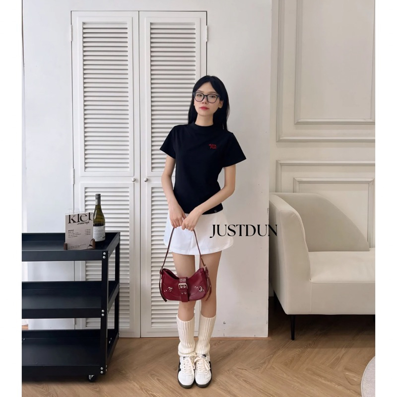 Áo Thun Nữ Baby Tee JUSTDUN B2 – Thêu “BLACK PEARL” Ver2, Chất Cotton Mềm Mịn, Co Giãn Nhẹ