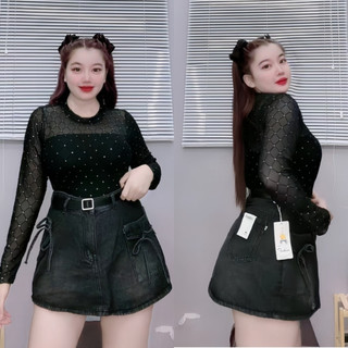 Áo thun bigsize nữ tay dài cổ tròn nhũ lưới cao cấp KÈM LÓT áo quây bên trong quyến rũ thời thượng cho nàng Chuppy G235