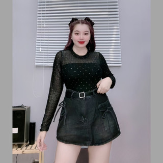 Áo thun bigsize nữ tay dài cổ tròn nhũ lưới cao cấp KÈM LÓT áo quây bên trong quyến rũ thời thượng cho nàng Chuppy G235