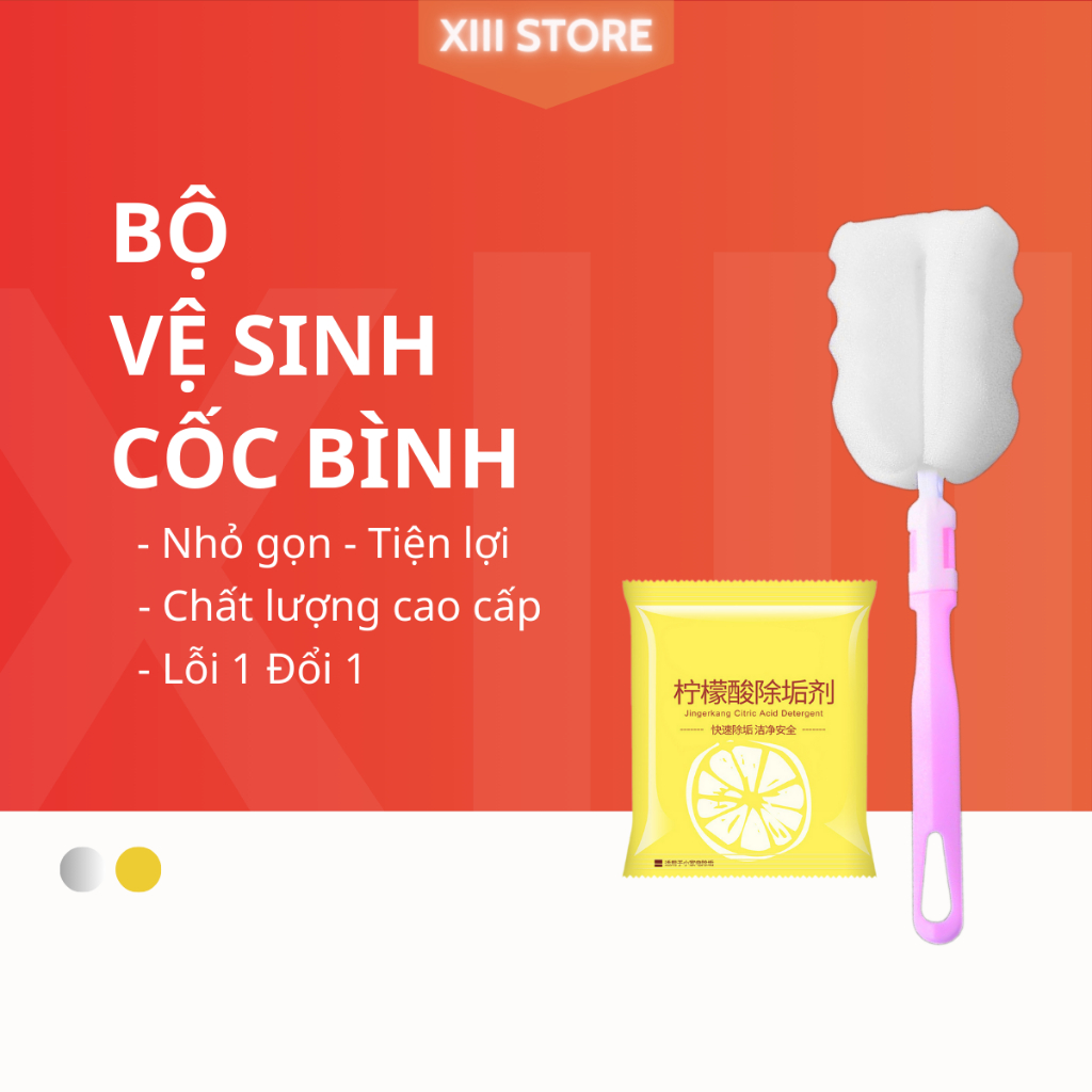 Bộ vệ sinh cốc bình tiện lợi [ Tặng kèm gói dung dịch rửa ],an toàn với sức khỏe, nhỏ gọn, tiện lợi
