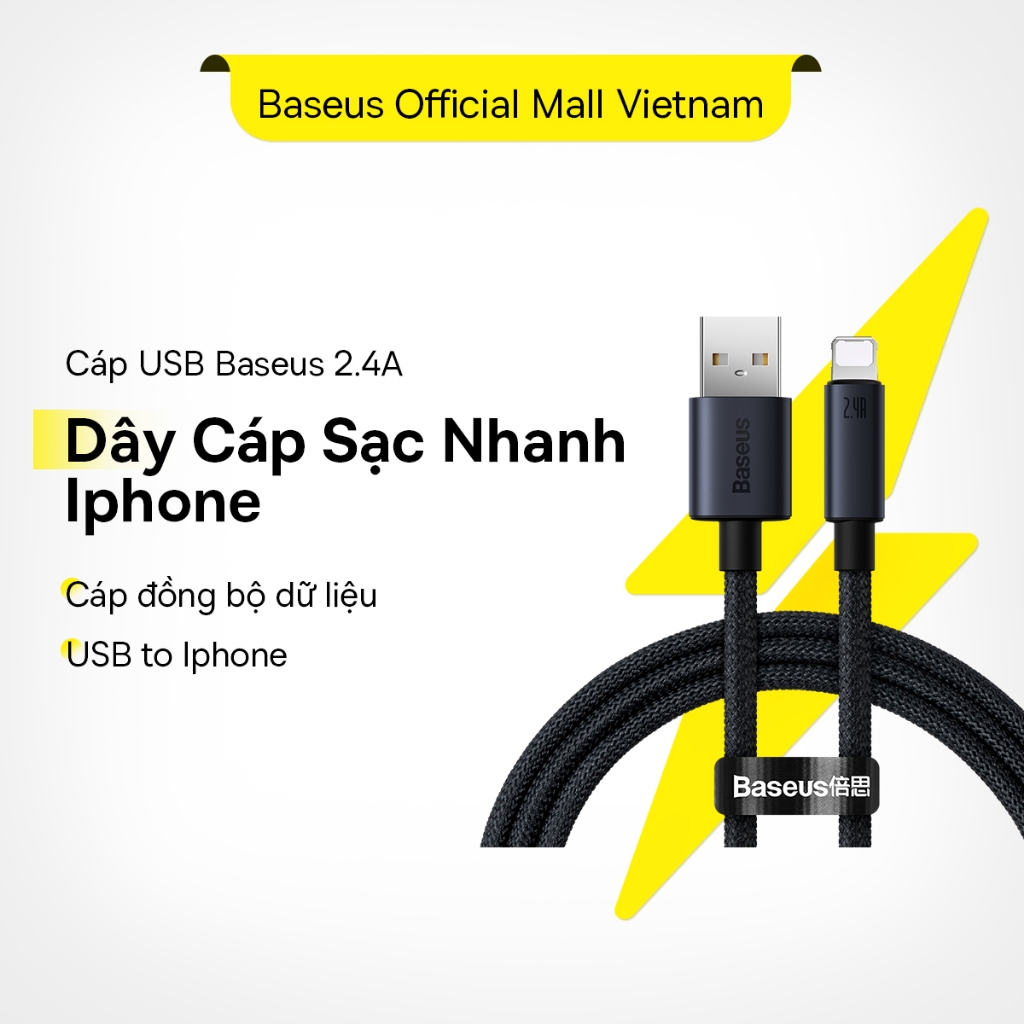 Dây Cáp USB Baseus 2.4A Cáp Sạc Nhanh Cáp đồng bộ dữ liệu USB Dây Sạc điện Thoại