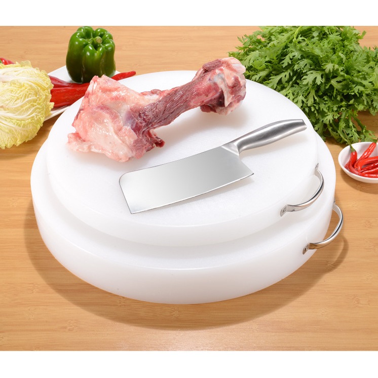Thớt Nhựa Tròn Gia Đình PE Nguyên Sinh, Thớt Nhựa Kháng Khuẩn, Dày Bền, Quai Cầm Inox