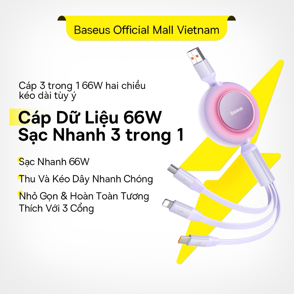 Dây Cáp Sạc USB Baseus 66W 100W 3 Trong 1 & 2 Trong 1 Chuyên Dụng Type C Micro USB Cho Samsung XiaomiiP