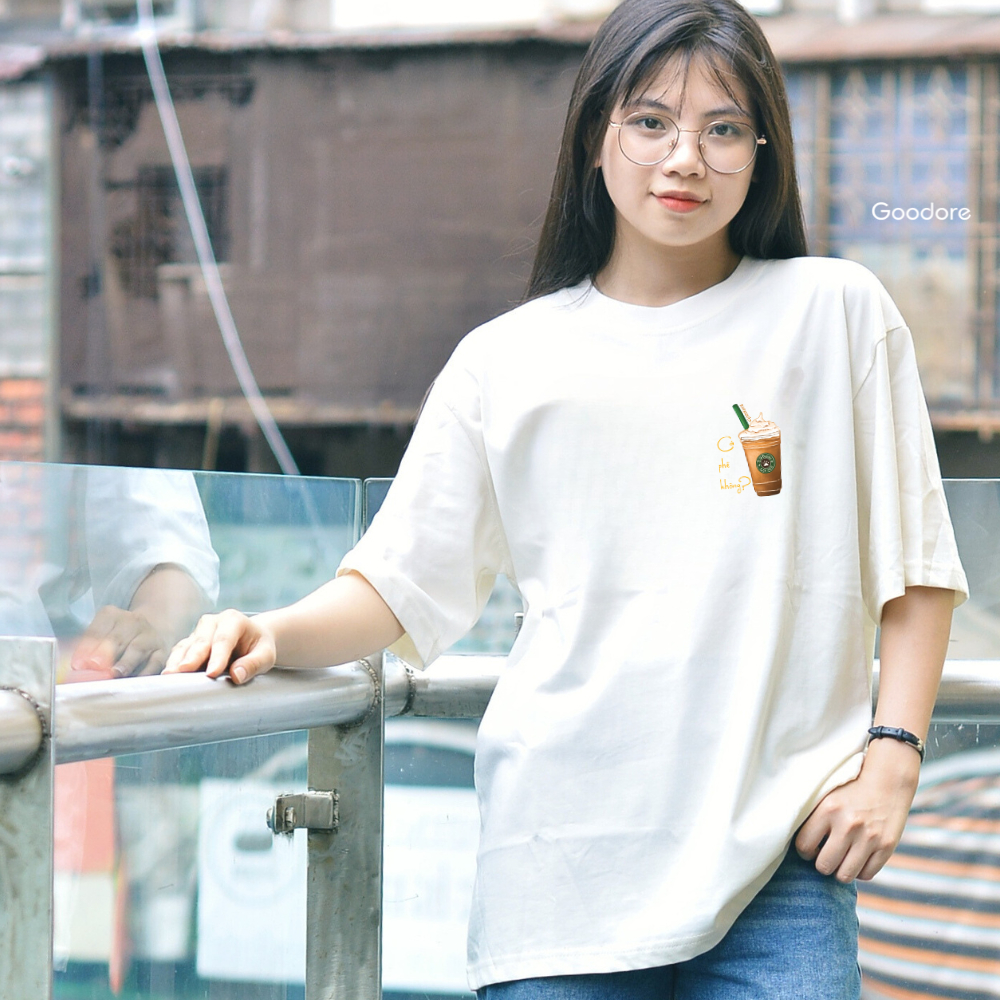 Áo thun Oversize cotton unisex nam nữ Goodore Cà phê Ống Hút mini thoáng mát năng động