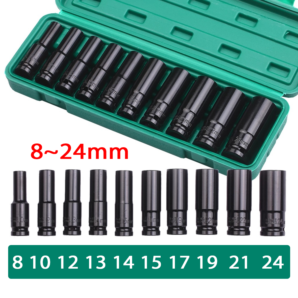 Bộ Khẩu 10 Món Boshun, Đầu 1/2 Dùng Cho Máy Siết Bulong, Thép Cao Cấp, Chống Gỉ, Chống Vỡ Hàng Chính Hãng