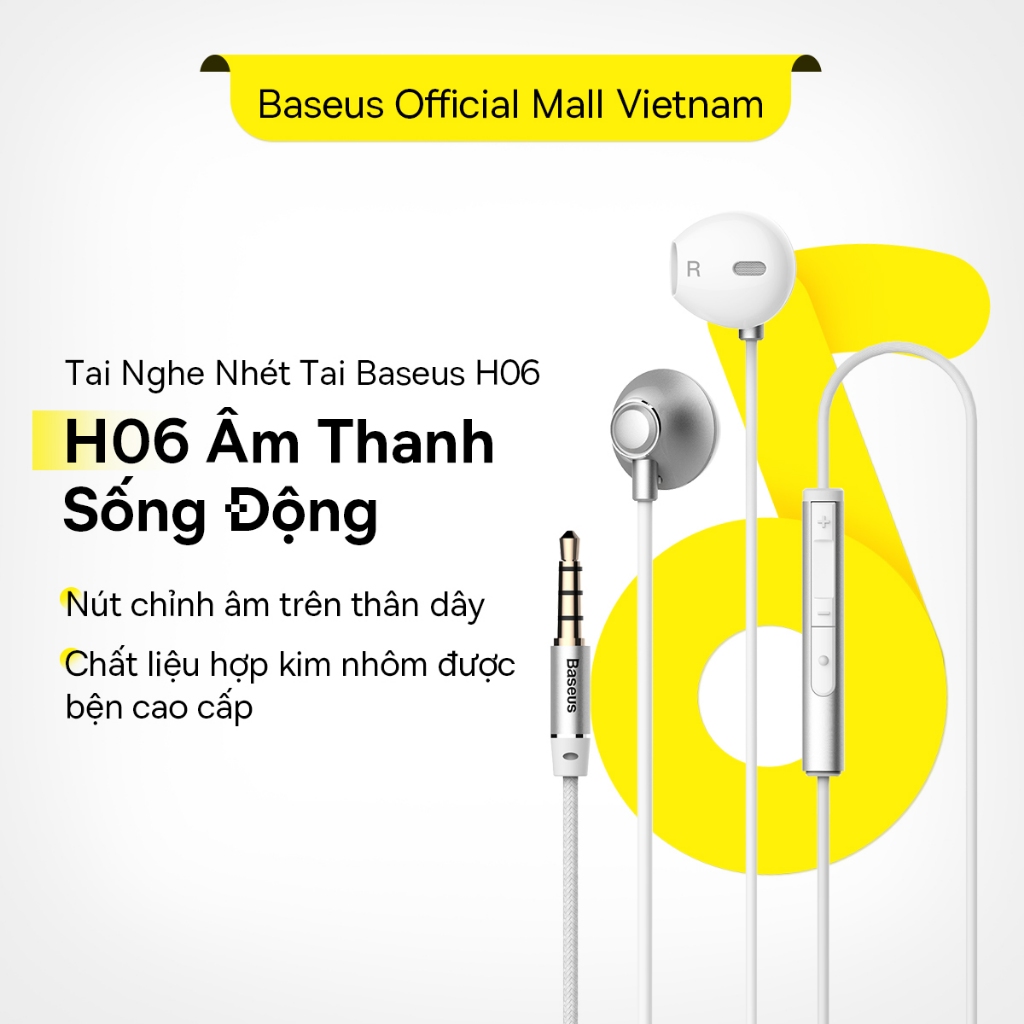 Tai Nghe Nhét Tai Baseus H06 Cổng 3.5mm Cho Âm Thanh Sống Động Tai nghe có dây In-Ear với Mic cho Samsung Xiaomi Sony