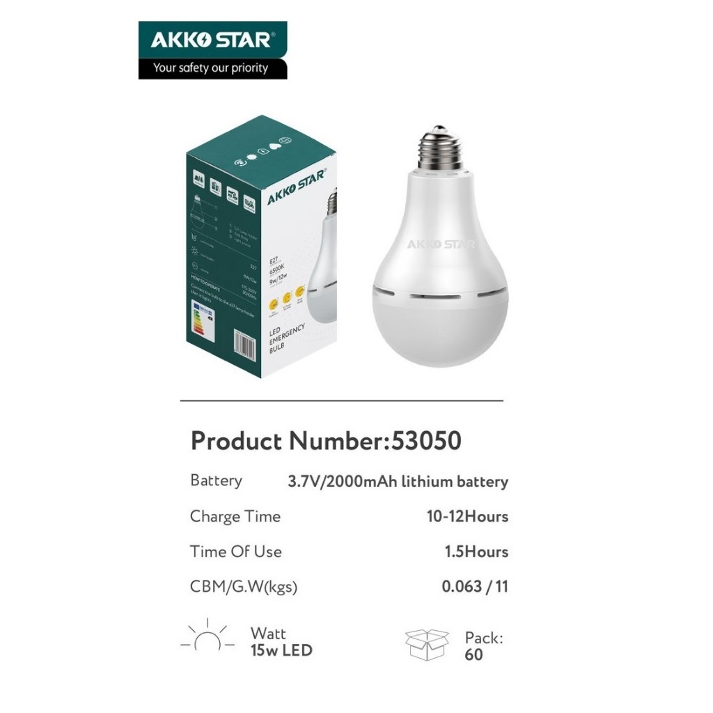 BÓNG ĐÈN LED TRÒN SẠC ĐIỆN 15W AKKO STAR 53050 | Shopee Việt Nam
