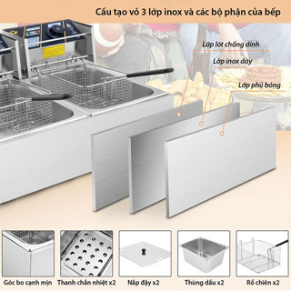 Bếp chiên nhúng , bếp chiên nhúng điện đôi 6L