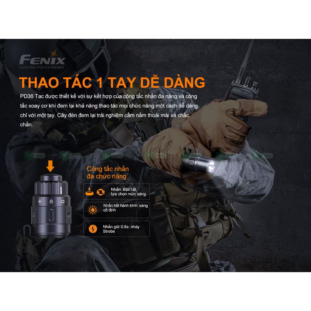 ĐÈN PIN FENIX PD36 Tac (3000 LUMENS)