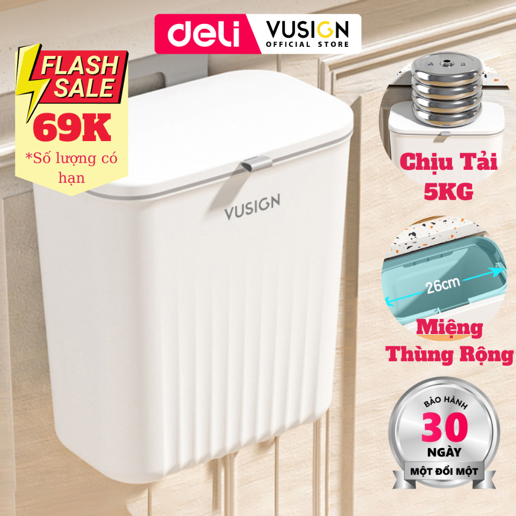 [𝐕𝐨𝐮𝐜𝐡𝐞𝐫𝟑𝟎𝐤] Thùng rác treo tủ bếp mở hai chiều 9L kèm quai có nắp giữ túi thùng rác gắn tường cho nhà bếp