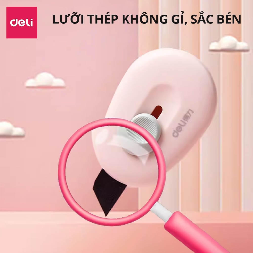 Dao rọc giấy mini 35mm cao cấp Deli Thép hợp kim siêu bền,nhỏ gọn sắc bén cho học sinh, văn phòng có lỗ treo E2050