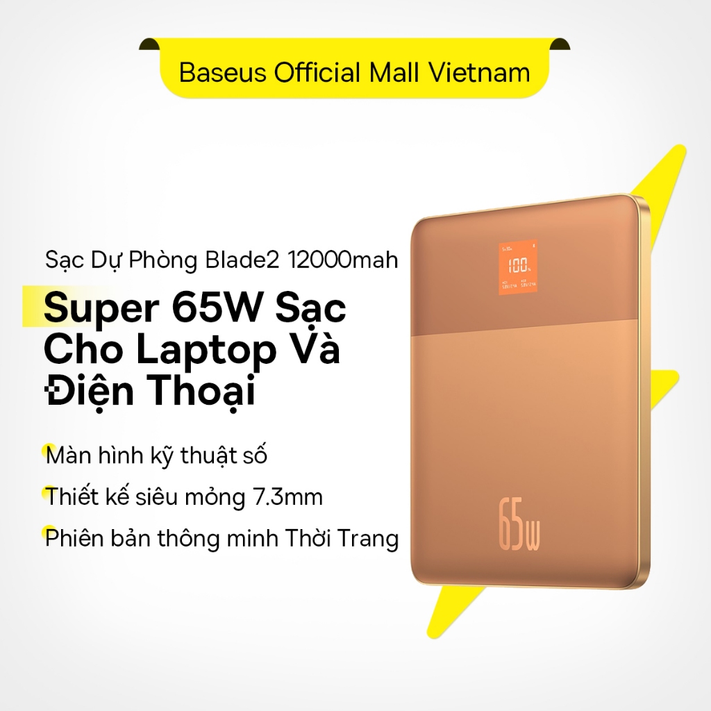 Sạc Dự Phòng Nhanh Baseus Blade2 với Màn hình kỹ thuật số Phiên bản thông minh 12000mAh 65W Thiết kế siêu mỏng
