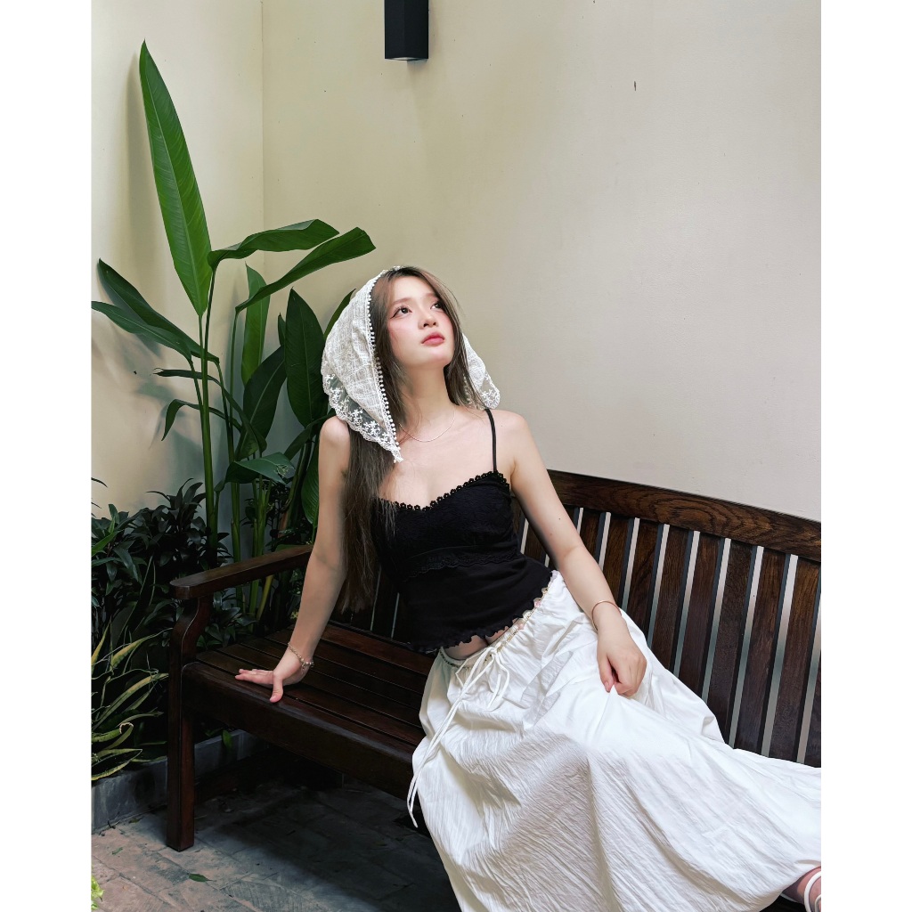 SECODEE Áo Hai Dây Nơ Ren Ôm ELEGANT TOP Áo Dây Viền Ren Chất Cotton Thoáng Mát GDR24091337