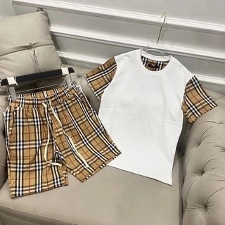 [ Rẻ vô địch ] Set bộ đùi  nam nữ  phối  tay kẻ chất cotton su form rộng tay lỡ  [ Đủ Size 36-65kg ]