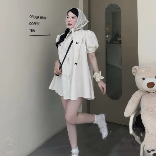 Váy kiểu nữ tiểu thư váy babydoll cổ nhọn 4 nơ chất vải thô hàn cao cấp váy nơ cổ piter xinh xắn V179 PANOSI
