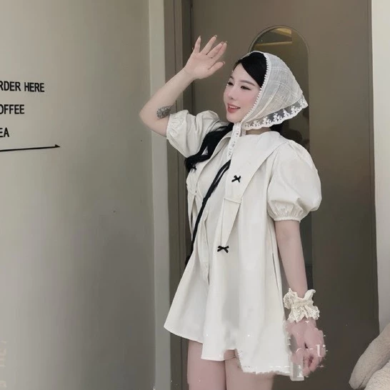 Váy kiểu nữ tiểu thư váy babydoll cổ nhọn 4 nơ chất vải thô hàn cao cấp váy nơ cổ piter xinh xắn V179 PANOSI