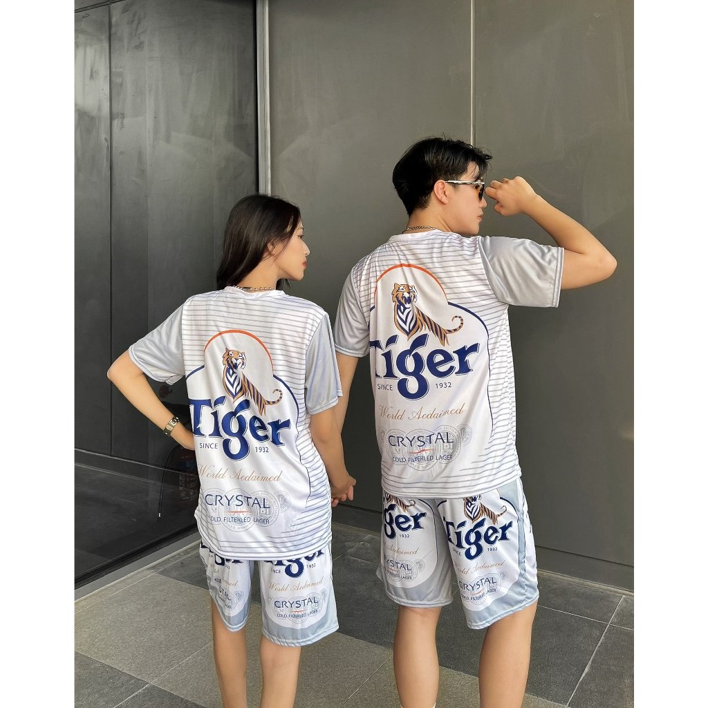 Đồ Bộ Thể Thao Nam Nữ Họa Tiết Bia TIGER BẠC Chất Thun Lạnh Co Giãn 4 Chiều 5 Size 10-100kg Trẻ Trung - unisex Kl1