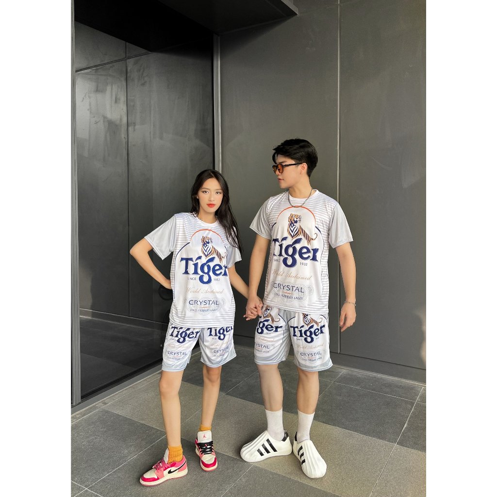 Đồ Bộ Thể Thao Nam Nữ Họa Tiết Bia TIGER BẠC Chất Thun Lạnh Co Giãn 4 Chiều 5 Size 10-100kg Trẻ Trung - unisex Kl1