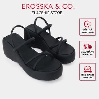 [Erosska] - Sandal nữ đế xuồng phối dây quai ngang dây mảnh cao 9cm màu đen - SB036