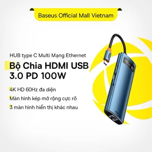 Baseus USB C HUB Multi Mạng Ethernet PD 100W Loại C Type C Đế Cắm Bộ Chia HDMI Tương Thích USB 3.0 Cho Mac Dell