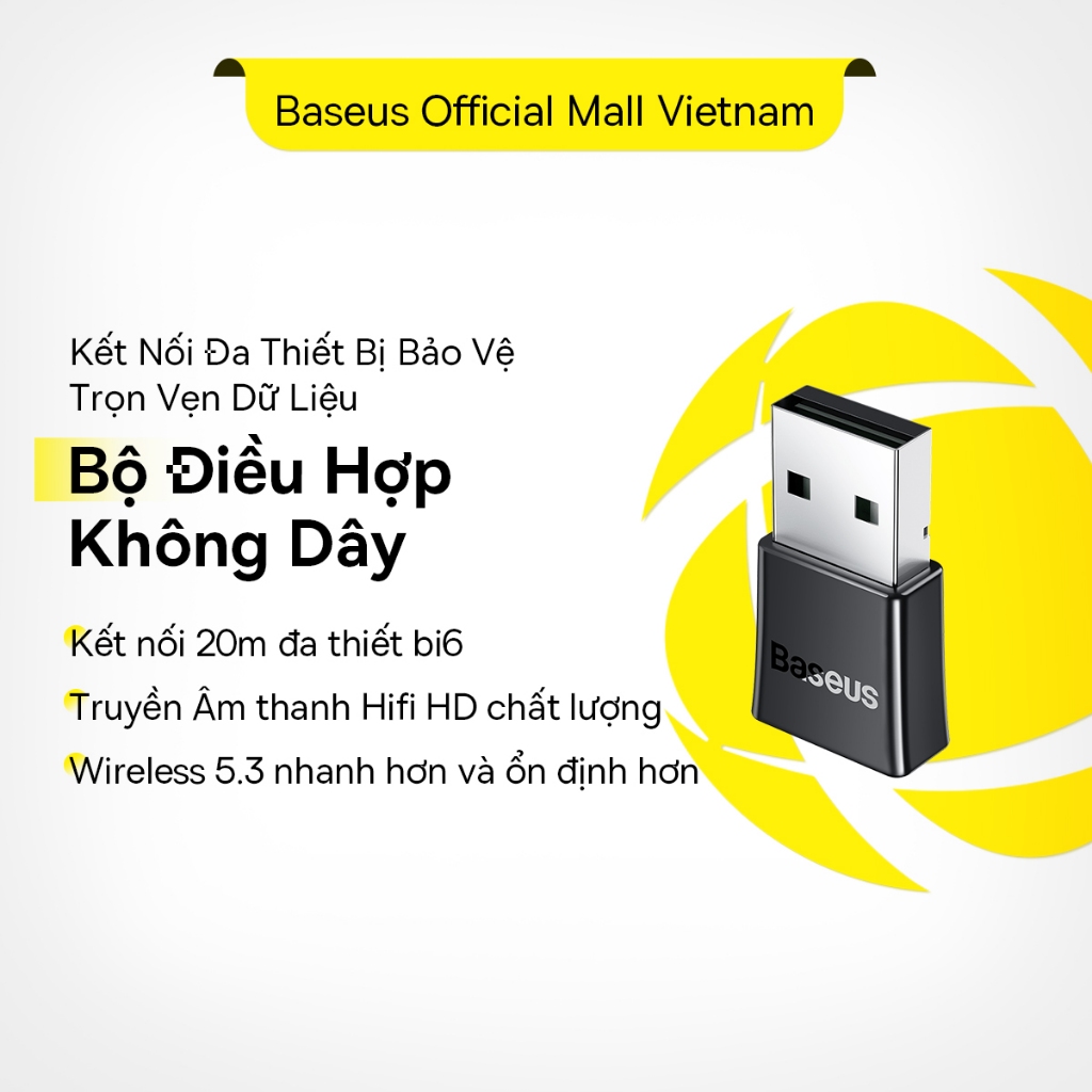 Đầu chuyển đổi không dây BASEUS BA07 USB bluetooth 5.3 độ phân giải cao thích hợp cho loa máy tính xách tay máy tính bàn